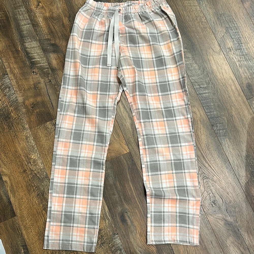 Plaid Lounge Pants in Gray and Peach